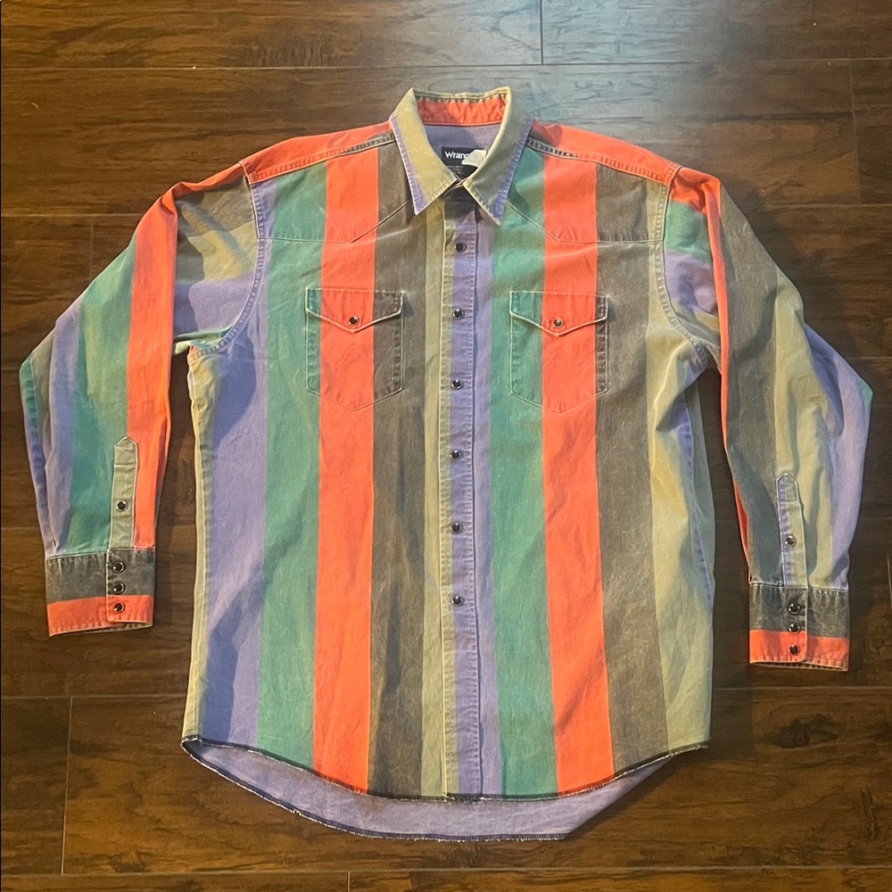 Wrangler Multicolor Striped Casual Button Down Shirt XL Brushpopper made in USA